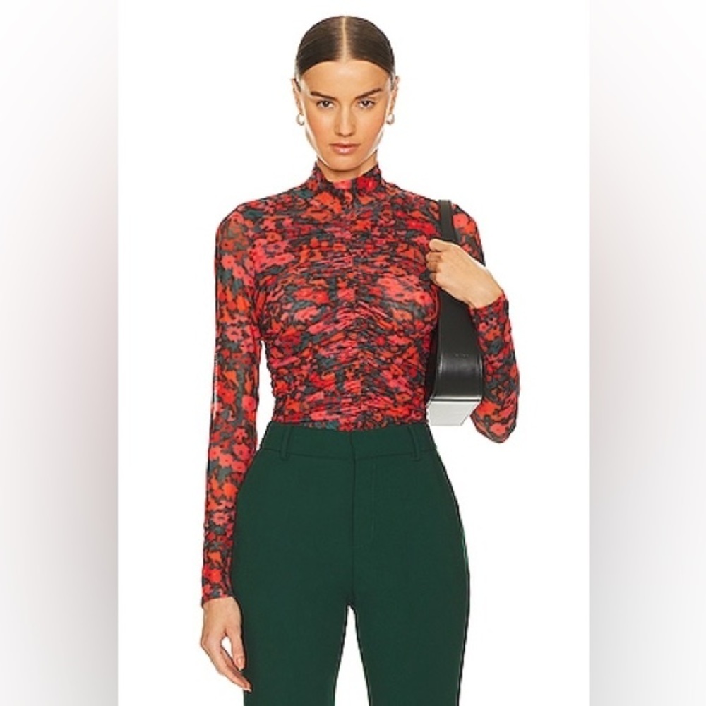 NWT Rails Maddy Sheer Ruched Top in Redsun Daisy Print size small